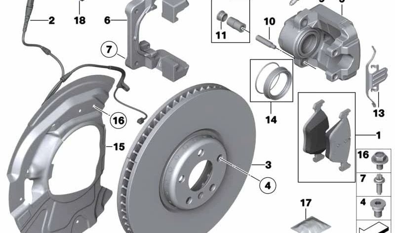 Soporte de pinza de freno derecho OEM 34116778400 para BMW {E70, F15, E71, F16}. Original BMW.