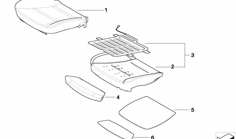 Parte del cojín del asiento básico derecho para BMW Serie 5 E60, E61 (OEM 52109142353). Original BMW