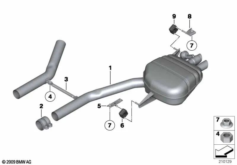 Rear right silencer for BMW 7 Series F01, F01N, F02, F02N (OEM 18307646983). Original BMW.