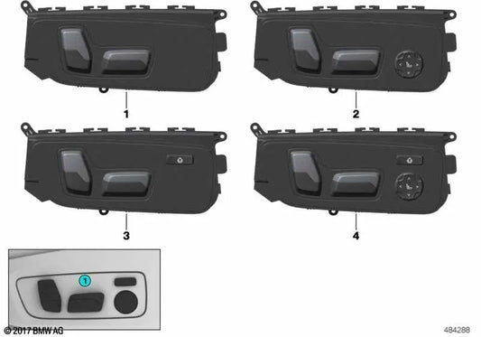 Interruptor de ajuste del asiento izquierdo para BMW Serie 3 G20, Serie 4 G22, G23, G26, X3 F97, G01, G01N, G08, X4 F98, G02, G02N (OEM 61316826023). Original BMW.