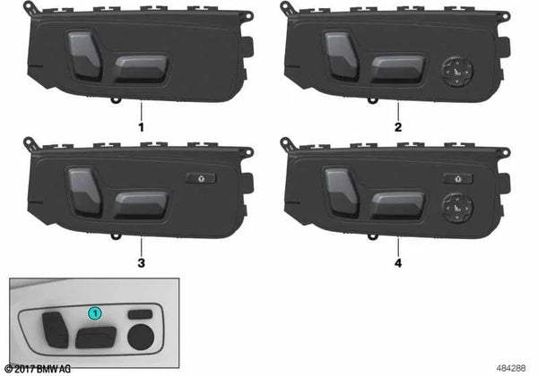 Interruptor de ajuste de asiento derecho para BMW G20, G21, G26, F97, F97N, G01, G01N, G08, F98, F98N, G02, G02N (OEM 61319390112). Original BMW