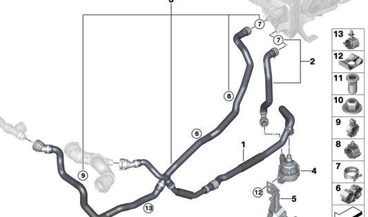 Manguera de refrigerante para BMW G87, G80, G81, G82, G83 (OEM 64218088927). Original BMW