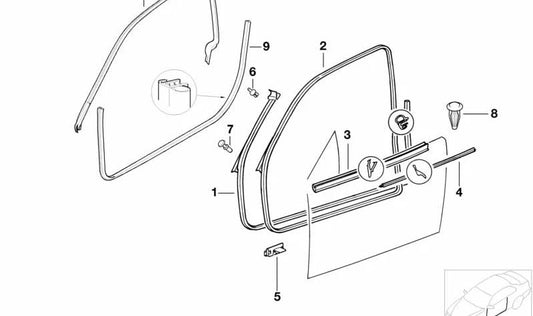 Embellecedor interior derecho del canal de la ventana OEM 51218201064 para BMW E36. Original BMW.