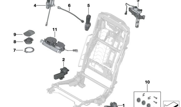 Motor ajuste longitudinal asiento izquierdo OEM 52107454063 para BMW G11, G12. Original BMW.