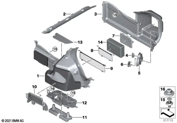 Cubierta del compartimento de almacenamiento para BMW Serie 4 G23, G83 (OEM 51476998225). Original BMW.