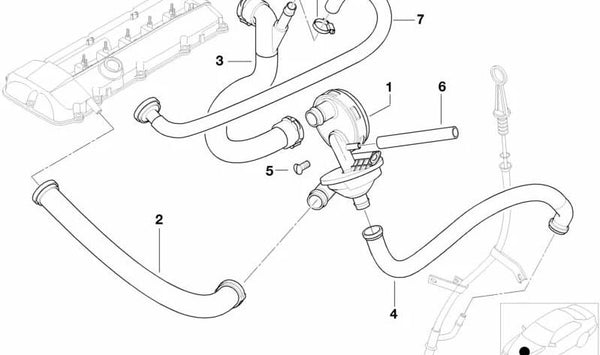 Tubo de ventilación OEM 11151437642 para BMW E38 (series compatibles: 725tds, 740i, 740iL, 750i, 750iL). Original BMW.