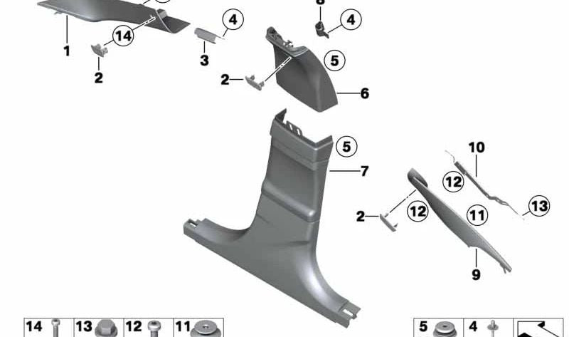 Revestimiento de montante A de la puerta izquierda en cuero OEM 51438050839 para BMW Serie 6 (F06, F13). Original BMW.