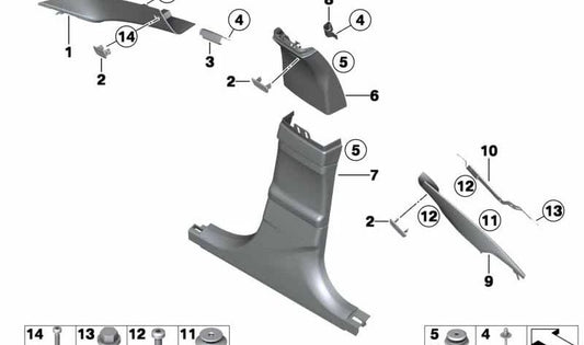 Left Door A-Pillar Trim in Leather OEM 51438050839 for BMW 6 Series (F06, F13). Original BMW.