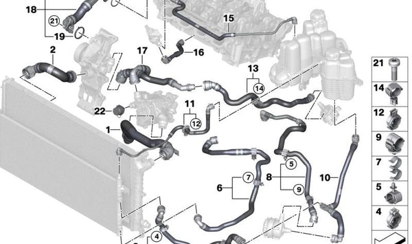 Manguera de la culata para BMW U06, U11, U12 (OEM 17125A0C5A2). Original BMW