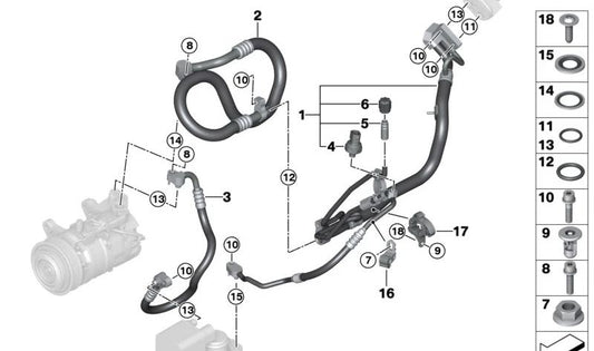 Evaporator-Compressor Suction Duct for BMW F20N, F21N, F22, F23, F30N, F31N, F34N, F32, F36, F01N, F02N (OEM 64539337136). Original BMW