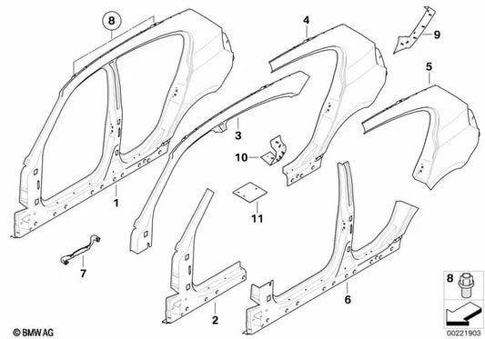 Columna A exterior derecha para BMW Serie 1 E87, E87N (OEM 41217157254). Original BMW.