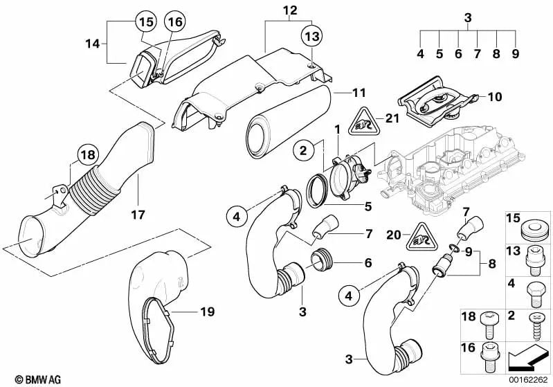 Tubo de aire para BMW E46, E60, E60N, E61, E61N, X3 E83, E83N (OEM 13717790552). Original BMW