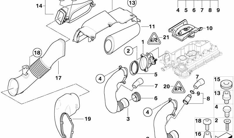 Air intake for BMW E87, E90, E91, E60, E61 (OEM 13717797956). Original BMW