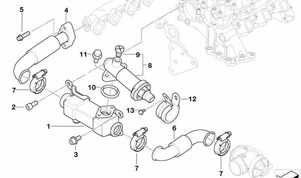 Enfriador de gases de escape OEM 11717789790 para BMW E46, E60, E61, E65. Compatible con todos los motores y versiones correspondientes. Original BMW.