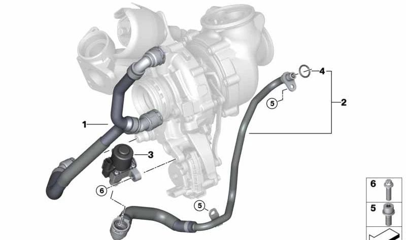 Tubería de bomba de refrigerante OEM 11538473705 para BMW G05, G06, G07, G14, G15, G16, G20, G21, G29, G30, G31, G38, G42, G80, iX3. Original BMW.