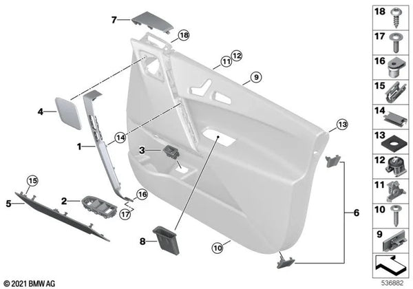 Moldura de acento delantera izquierda para BMW i I20 (OEM 51419490012). Original BMW