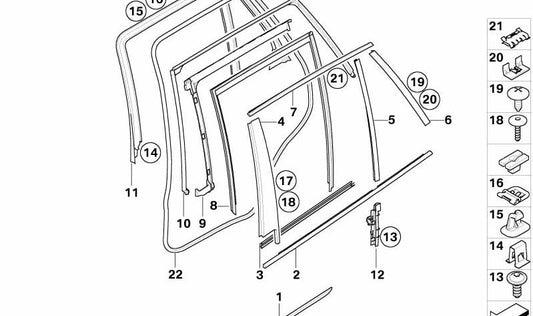 Sellado interior de puerta trasera izquierda para BMW X5 E70 (OEM 51357228029). Original BMW