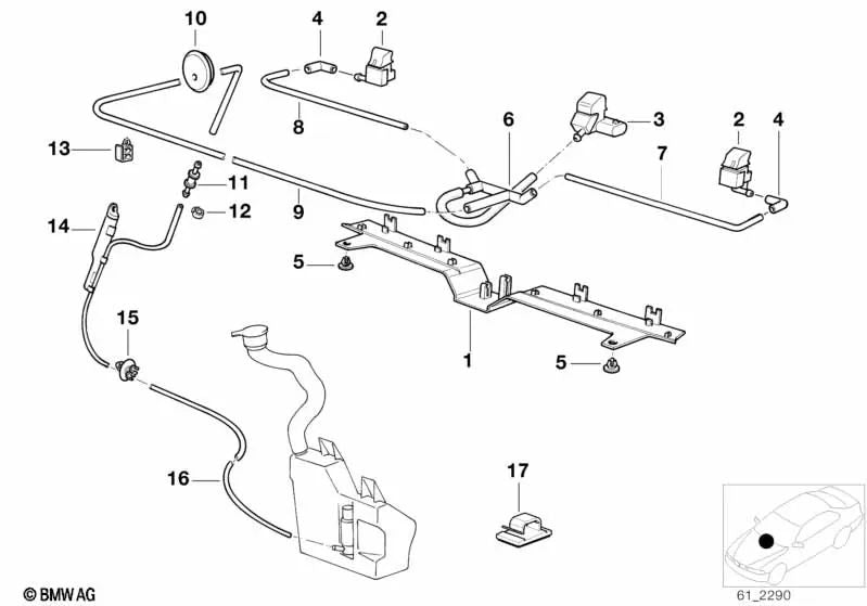 Right hose pipe for BMW E38 (OEM 61668360696). Original BMW