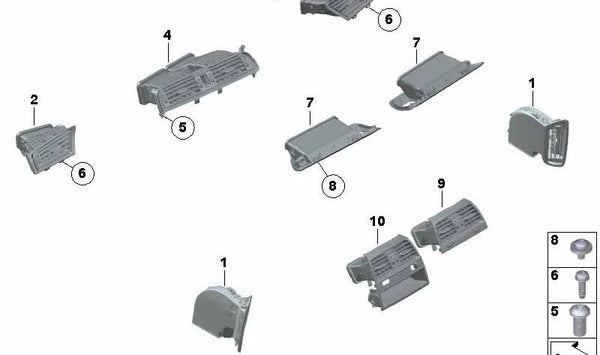 Rejilla de ventilación central OEM 64229249354 para BMW F06, F10, F11, F12, F13, F01, F02, F04. Original BMW.