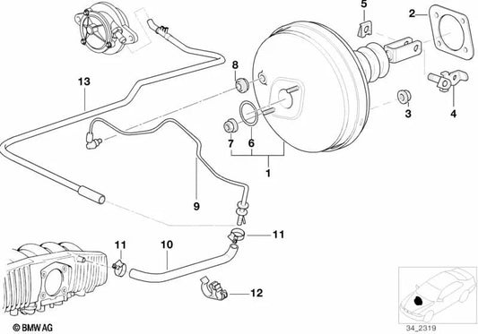 Vacuum tube for BMW 5 Series E39 (OEM 34301163459). Original BMW