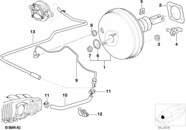 Tubo de vacío para BMW Serie 5 E39 (OEM 34301163459). Original BMW