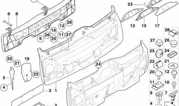 Cubierta de la caja de herramientas para BMW E39 (OEM 51498216749). Original BMW.