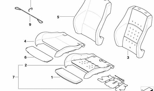 Cubierta Respaldo Cuero Derecho para BMW E90, E91 (OEM 52106956400). Original BMW