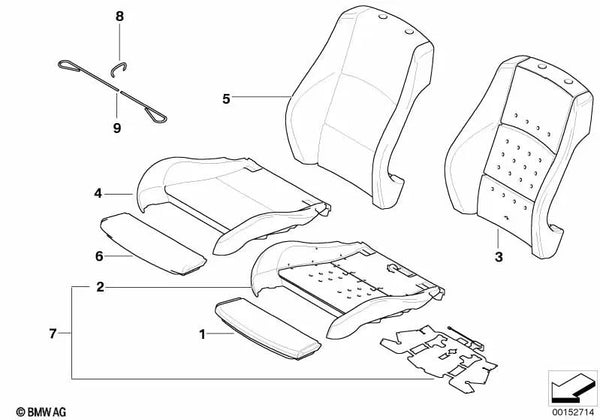 Funda respaldo de cuero izquierda para BMW E90, E91 (OEM 52106956401). Original BMW