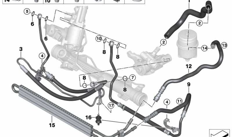 Tubo de retorno de refrigerante para direção ativa OEM 32416781457 para BMW E82, E88, E90, E91, E92, E93. BMW original.