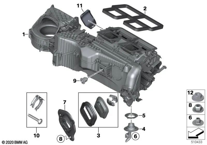 Juego de piezas pequeñas para caja de calefacción/aire acondicionado para BMW F20, F21, F22, F23, F87, F30, F31, F34, F35, F80, F32, F33, F36, F82, F83 (OEM 64119237643). Original BMW.