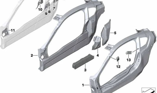 Cubierta del pilar B izquierda para BMW I12, I12N (OEM 41007395409). Original BMW