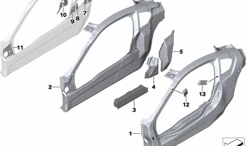 Refuerzo de chapa pilar C izquierdo delantero OEM 41007393543 para BMW i8 (I12). Original BMW.