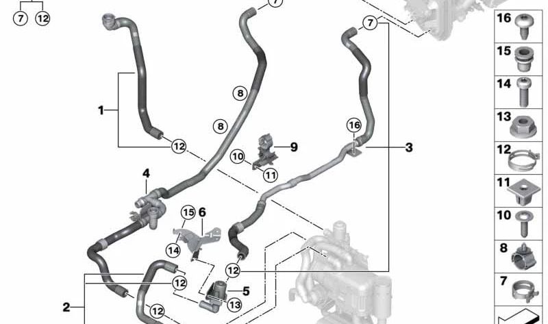 Manguera de refrigerante OEM 64216992929 para BMW G05, G06, G07. Original BMW