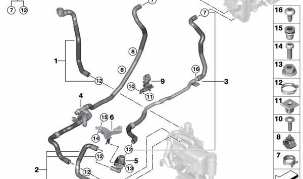 Manguera de refrigerante OEM 64216992929 para BMW G05, G06, G07. Original BMW