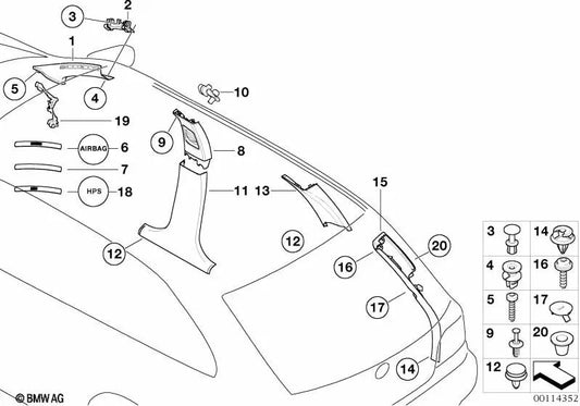 Rear left column cover for BMW E46 (OEM 51438232021). Original BMW