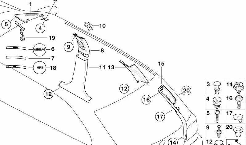 Revestimiento de columna trasera derecha OEM 51437902232 para BMW E46. Original BMW