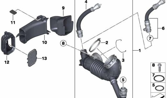 Tubo de admissão OEM 13718513170 para BMW F20, F21, F22, F30, F31, F32, F33, F34. BMW original.