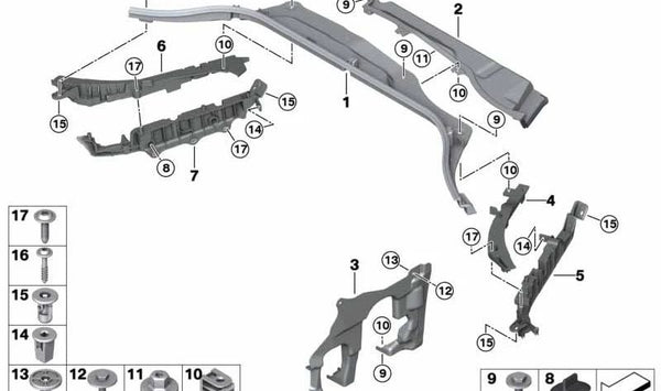 Parte superior del mamparo derecha para BMW X3 F97, G01, G08, X4 F98, G02 (OEM 61139396998). Original BMW.