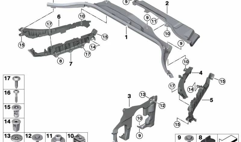 Parte inferior del mamparo para BMW X3 F97, G01, G08, X4 F98, G02 (OEM 51717394812). Original BMW