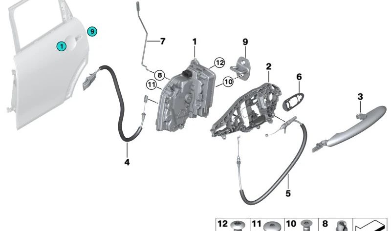 Cerradura del sistema trasera izquierda para BMW F90, G30, G11, G12, F48, F39, F15, F85, F16, F86, MINI F54, F55, F60 (OEM 51227281941). Original BMW