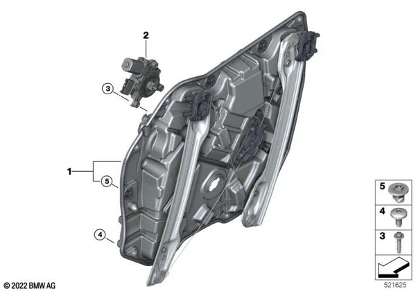 Elevador de ventanilla sin motor delantero izquierdo para BMW U06 (OEM 51335A444C1). Original BMW