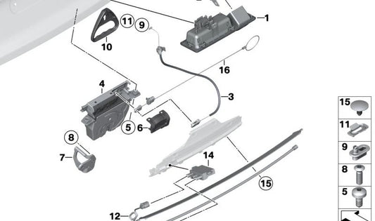 Gate posteriore per BMW F52, F22, F23, F45, F46, F87, F30, F34, F35, F80, F32, F36, F82, F48, F49, F25, F26, F15, F85, F16, F86 (OEM 51247463163). BMW originale