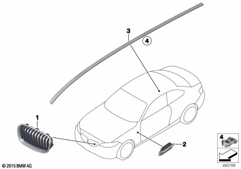 Moldura derecha para BMW F87N (OEM 51138077500). Original BMW