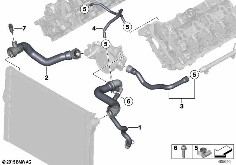 Coolant-radiator pump pipe for BMW F85, F86 (OEM 11537848380). Genuine BMW