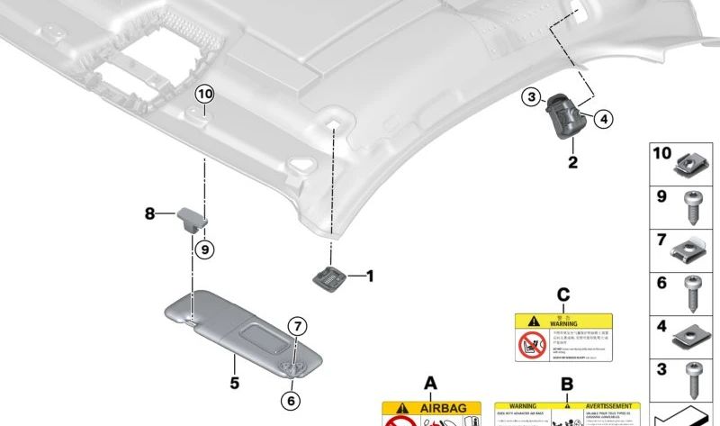 Visera solar con etiqueta izquierda para BMW I12, I12N (OEM 51167400405). Original BMW