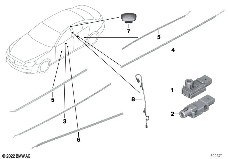 Light guide in the rear left door trim for BMW F06, F06N (OEM 63319241223). Original BMW.