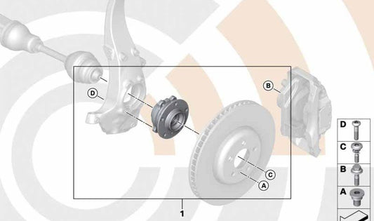 Kit de reparación cojinete de rueda delantero OEM 31202457371 para BMW F25, F26. Original BMW.