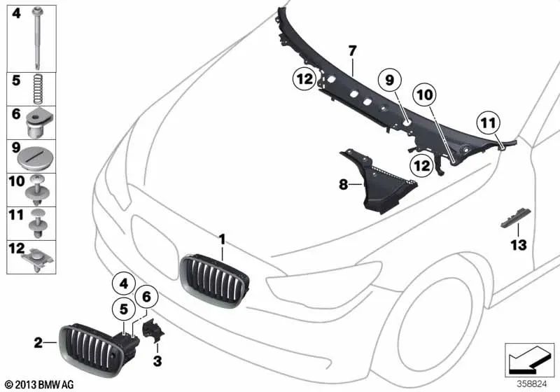 Ziergitter Front left for BMW Series 5 F07N (OEM 51137336483). Genuine BMW