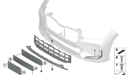 Soporte de matrícula delantero para BMW X1 U11, U12 (OEM 51139883586). Original BMW