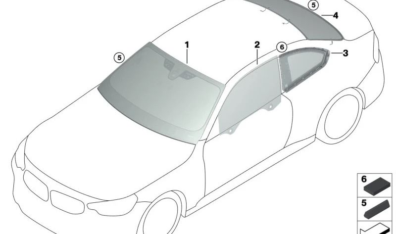 Cristal lateral puerta delantera izquierda para BMW G42, G87 (OEM 51338498591). Original BMW